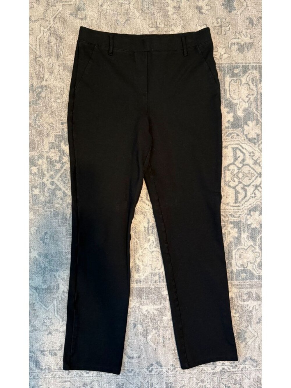 Quince Women's Ultra Stretch Ponte Straight Leg Black Pants Small Petite Modern